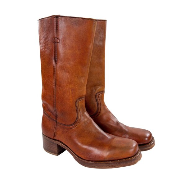 Vintage FRYE 1970s Black Label Campus Boots Mens Size 12 D Orange Leather 2556 - Picture 2 of 16